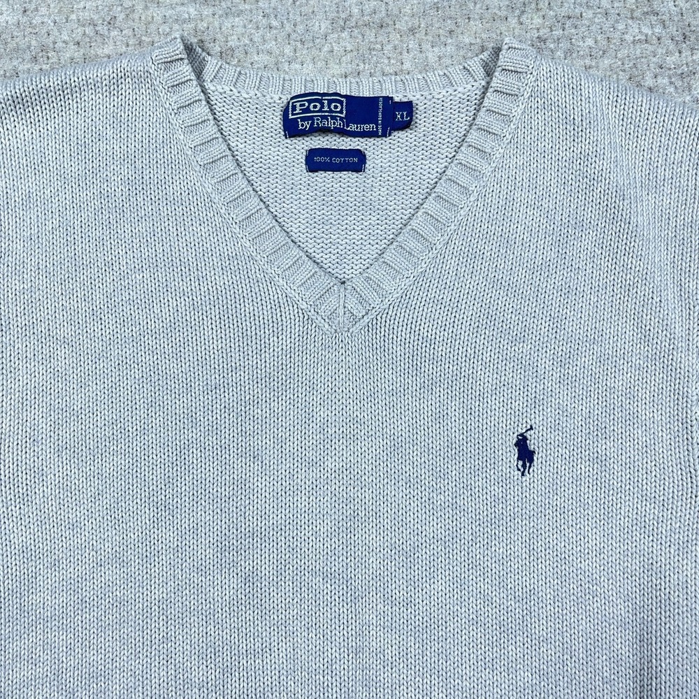 Viintage Polo Ralph Lauren Sweater Vest Men XL Gray Blue V Neck Heavy Chunky Rib - Picture 4 of 9